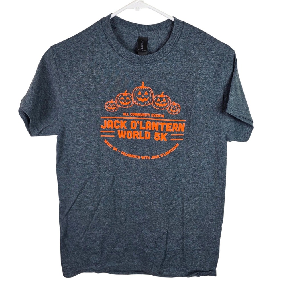Gildan Jack O Lantern World 5K T-Shirt Mens Small Grey Excellent Halloween Tee